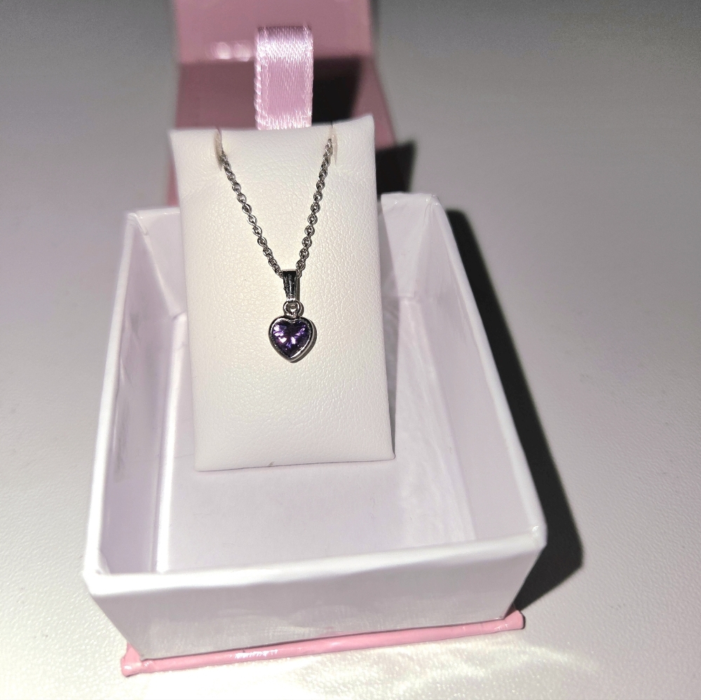 Sterling Silver Heart Necklace with Purple heart - Picture 3 of 3